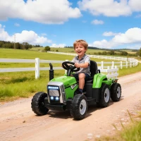 HOMCOM Tracteur électrique avec remorque amovible, pour enfants de 3 à 6 ans avec télécommande MP3 musique affichage lumières(m-11)