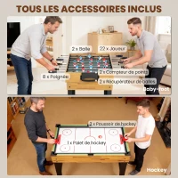 SPORTNOW Table multijeux 13 en 1, table de jeu baby-foot, billard, ping-pong, 121x109x80cm, pour enfants et adultes, noyer clair(m-6)