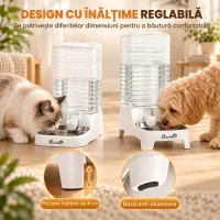 PawHut distribuitor automat de apă cu gravitație 8 L pentru pisici și câini, cu bol din inox, alb(m-7)