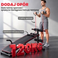 HOMCOM® ŁAWKA SIT UP DO ĆWICZEŃ MIĘŚNI BRZUCHA TAŚMA OPOROWA TRENINGOWA stal + PCV czarny + czerwony 56,5 x 135 x (50–68) cm(m-6)