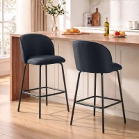 HOMCOM Set 2 Sgabelli da Bar con Schienale e Poggiapiedi, Rivestimento in Tessuto e Gambe in Acciaio, Nero(m-6)
