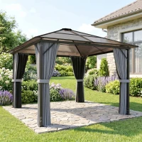 Outsunny Gazebo da Giardino 3x3 m con Tetto in Policarbonato e Zanzariera,  Grigio Scuro, Balcone, Feste(m-10)