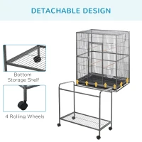 PawHut Large Bird Cage Budgie Cage with Stand, Storage Shelf, Wood Perch for Parrot, 81 x 48 x 162.5 cm, Black(m-6)