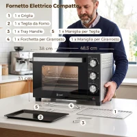 HOMCOM Forno Elettrico 1500W 28L con Temperatura Regolabile Max 230°, Timer 60 min, Griglia, Teglia, Manico per Teglia(m-3)