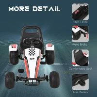 HOMCOM Kids Children Pedal Go Kart Manual Ride On Car w/ Brake Gears Steering Wheel Adjustable Seat 4 Smooth Wheels Racing-Style White 104 x 66 x 57 cm(m-5)