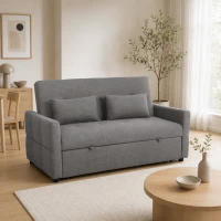 HOMCOM Divano Letto 2 Posti 3 in 1 in Lino con 2 Cuscini, Estraibile Clic Clac Reclinabile, Seduta Imbottita, Grigio(m-14)