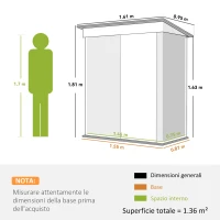 Outsunny Casetta da Giardino Porta Attrezzi in Acciaio con Porta Bloccabile, 161x95x163/181cm, Grigio(m-3)