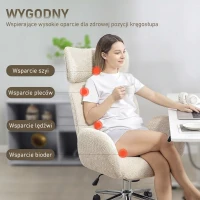 HOMCOM Office Chair with Adjustable Headrest, Spring Pack, Curved Line, Swivel Desk Chair with High Back, Boucle Fabric, Tilting Function, Adjustable Height for Home, Pale Grey(m-4)