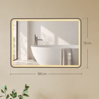 HOMCOM Specchio Bagno con Luce LED 100x70cm, 3 Colori Dimmerabili, Bluetooth, Specchio da Parete Rettangolare, Nero(m-3)