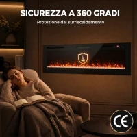 HOMCOM 173 cm Camino Elettrico da Incasso/Parete/Terra Ultrasottile 8.3 cm con Telecomando, 900/1800W, Timer, 35㎡ Nero(m-9)