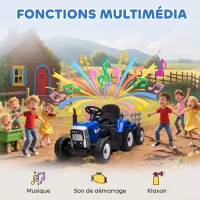 HOMCOM Tracteur électrique avec remorque amovible, pour enfants de 3 à 6 ans avec télécommande MP3 musique affichage lumières(m-6)