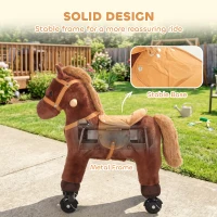 AIYAPLAY Rocking Horse, Plush Ride On Horse with Hoof and Neighing, Rolling Wheels and Pedal for 3-8 Y, Up to 50kg, Dark Brown(m-5)