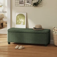 HOMCOM Banc de Rangement, Bout de Lit en Velours Côtelé avec Couvercle, pour Salon, Chambre, Entrée, 112x42x40 cm, Vert Clair(m-13)