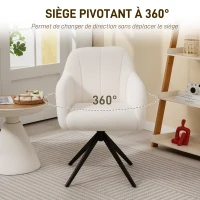 HOMCOM Fauteuil de salon pivotant capitonné grand confort piètement en acier et tissu effet polaire teddy blanc(m-5)