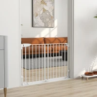 PawHut Cancelletto di Sicurezza per Cani, 74.5-111.5x74.5 cm, Scale, Chiusura Automatica, Apertura con Una Mano, Bianco(m-10)