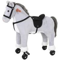 AIYAPLAY Cavalo de Brincar com Rodas, Sons de Cascos, Música, Pedais e Pegas, Estrutura em Metal, +3 Anos, 50 kg, Cinzento(m-17)