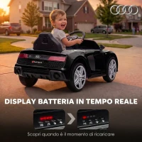 AIYAPLAY Macchina Elettrica per Bambini 3-6 Anni 12V Audi R8 Spyder, 3-5 km/h con 2 Motori e Telecomando, Nero(m-8)