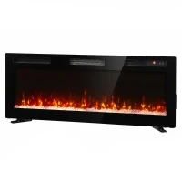 HOMCOM Lareira Elétrica Ultrafina 900/1800 W Encastrável/Mural/De Pé, 12 Cores de Chama 3D, Comando à Distância, até 35 m², Preta(m-1)