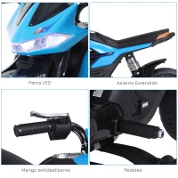 HOMCOM Moto Eléctrica Infantil Moto de Juguete Niños +3 Años Batería 6V con Luces y Música 105x52,3x62,3cm Azul(m-6)