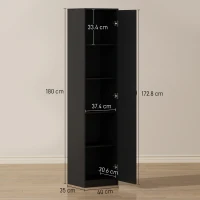 HOMCOM Credenza Cucina Alta Slim 180 cm, Mobile Dispensa a 5 Ripiani con Anta Soft Close, Antiribaltamento, Nero(m-3)