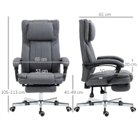 Vinsetto Chaise de bureau siège pivotant dossier inclinable hauteur réglable 65 x 61 x 105-113 cm gris(m-3)