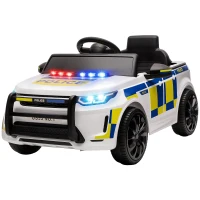AIYAPLAY Auto elettrica della polizia 12 V per bambini con telecomando, sirena e luci, bianco(m-5)