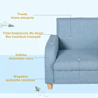 HOMCOM Sofa dziecięca fotel dziecięcy z grubą pianką poduszka siedziska len niebieski(m-4)