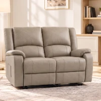 HOMCOM Sillón 2 Plazas Relax Reclinable Manual Ajuste Separado hasta 155º Sillón Relax de PU Reposapiés y Asiento Amplio Caqui(m-2)