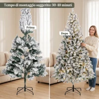 HOMCOM Albero di Natale Innevato 200cm con Luci LED 240 Bianco Caldo, 850 Rami, Base Pieghevole, Bianco e Verde(m-8)