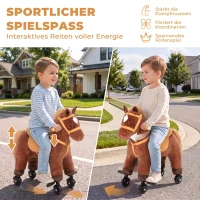 AIYAPLAY Schaukelpferd, Plüsch-Reitpferd mit Huf- und Wiehergeräuschen, Rollen/Pedale, 3–8 Jahre, bis 50 kg, Dunkelbraun(m-6)