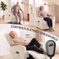 HOMCOM Poltrona Relax Reclinável Elétrica Elevatória com 2 Pontos de Massagem, Assento com Molas e Apoio para os Pés, Chenille Creme(m-4)