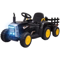 HOMCOM 12V Kids Ride on Tractor with Detachable Trailer, Remote, Soft Start, Seat Belt, Music, USB, Horn, Lights for 3-6, Black(m-13)