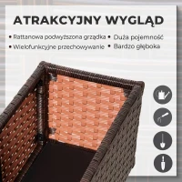 Outsunny podwyższona grządka z technorattanu na kółkach skrzynka na rośliny z otworami odpływowymi skrzynka na kwiaty donica kawowy brąz 94,5 x 31 x 36 cm(m-6)