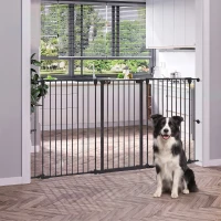 PawHut Valla para Mascotas de Acero Plegable con 3 Paneles Doble Cerradura y Función de Bloqueo Auxiliar 206x90 cm Negro(m-2)