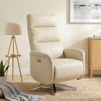 HOMCOM Poltrona Relax Elettrica Reclinabile 160° Girevole con Poggiapiedi, Presa USB e Type-C, in Pelle PU, Beige(m-14)