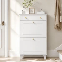 HOMCOM Scarpiera Salvaspazio Slim con 2 Ante a Ribalta Scarpiera Ingresso con Ripiani Regolabili, Cassetto Base Rialzata(m-9)