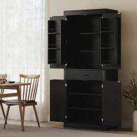 HOMCOM Dispensa Cucina in stile Country con 2 Armadietti, 6 Ripiani e Cassetto, in Legno, 76x39.5x183.5 cm, Nero(m-10)