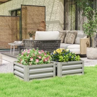 Outsunny Set of Two 60 x 60cm Steel Planter Boxes - Light Grey(m-2)