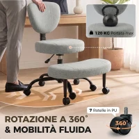 HOMCOM Sedia Ufficio Girevole con Poggiapiedi Rimovibile, Tessuto Effetto Lino, Altezza Regolabile, Grigio Chiaro(m-6)