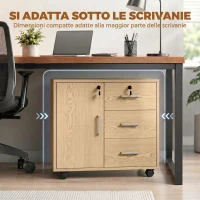 HOMCOM Schedario per Ufficio con 3 Cassetti e Armadietto con 3 Ripiani Regolabili, in Legno, 60x40x56 cm, Marrone Chiaro(m-8)