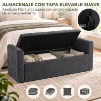 HOMCOM Banco de Almacenaje de Chenilla con Reposabrazos y Cojines Tapa Hidráulica Carga 220 kg 137x45x51 cm, Gris Oscuro(m-6)