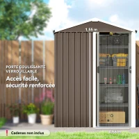 Outsunny Abri de Jardin en Métal 1,1 m², Cabane Jardin Extérieure, Porte Coulissante Verrouillable, 136x87x176cm, Marron(m-5)