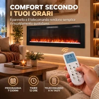 HOMCOM Camino Elettrico da Incasso, Parete e Terra Slim 153 cm con Telecomando, 900/1800W, Timer, 35㎡, Nero(m-7)