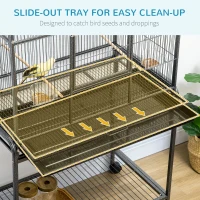 PawHut Large Bird Cage Budgie Cage with Stand, Storage Shelf, Wood Perch for Parrot, 81 x 48 x 162.5 cm, Black(m-4)