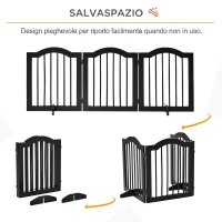 PawHut Cancellino per Cani Pieghevole a 3 Sezioni in Legno, Barriera per Cani con Piedini, 154.5x29.5x61cm, Nero(m-5)