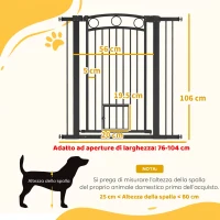 PawHut Cancelletto per Cani da Interno, Cancelletto di Sicurezza con 2 Estensioni 76-104 cm e Porta per Gatti(m-3)