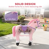 AIYAPLAY Rocking Horse, Plush Ride On Horse with Hoof Sounds, Music, Rolling Wheels and Pedal for 3-7 Years, Up to 50kg, Pink(m-5)