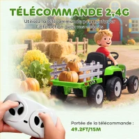 HOMCOM Tracteur électrique avec remorque amovible, pour enfants de 3 à 6 ans avec télécommande MP3 musique affichage lumières(m-5)