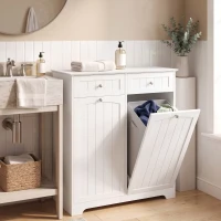 HOMCOM Mobile Bagno Basso, Mobiletto Bagno Salvaspazio con 2 Cassetti e 2 Cesti Portabiancheria, 78x38x90 cm, Bianco(m-2)