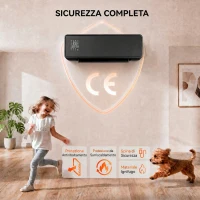 HOMCOM Stufa Ceramica 2000W a Parete con 3 Modalità, Temperatura Regolabile, Timer, Telecomando, Blocco Bambini, Nero(m-9)